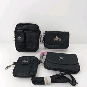 Lot Of 4 Wildwear Genuine Leather Motorcycle Biker Bags Black Skull Changeable